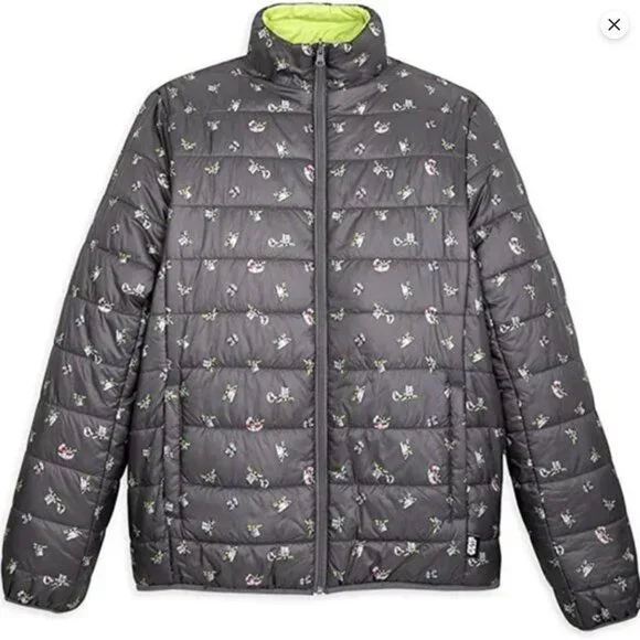 Star Wars Mandalorian Reversible Puffer Jacket Grogu Black Green Small - Picture 10 of 11